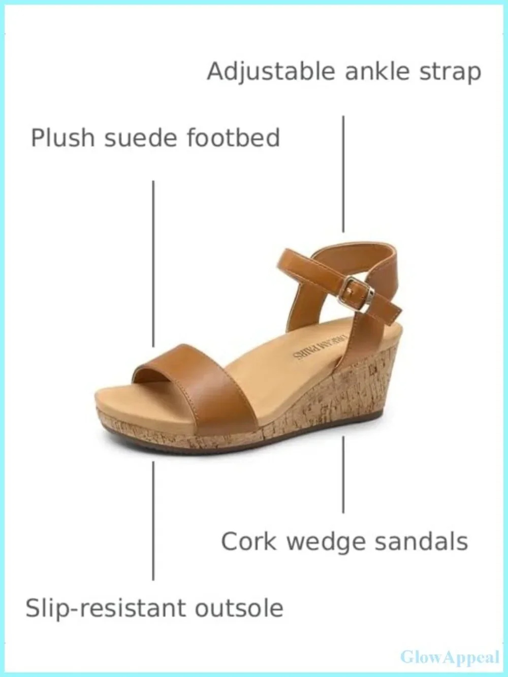 Cork Platform Wedge Sandals with Faux Leather and Ankle Strap